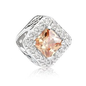 Square Morganite & Sparkle Halo Charm